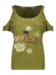 Geographical Norway Koszulka w kolorze khaki rozmiar: L. Brązowe bluzki damskie Geographical Norway, l, bez wzorów, bez kołnierzyka, bez ramiączek. Za 57.06 zł.