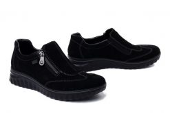 RIEKER TEX 59071-00 black, półbuty damskie. Czarne półbuty damskie Rieker, bez wzorów, z gumy, bez obcasa. Za 389.90 zł.