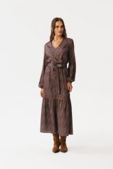 Sukienka Maxi z Nadrukiem z Długim Rękawem. Sukienki damskie MOE, l, bez wzorów, z materiału, bez kołnierzyka, bez ramiączek, maxi. Za 359.90 zł.