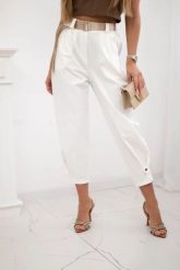 Spodnie Summer Punto z zapięciem na nogawkach ecru. Spodnie materiałowe damskie KESI, bez wzorów, z bawełny, eleganckie, plus size. Za 204.91 zł.