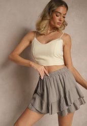 Beżowe Spódnico-Szorty z Bawełny Ozdobione Falbankami Turanea. Brązowe szorty damskie Renee, bez wzorów, z bawełny, eleganckie. Za 74.99 zł.