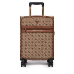 Walizka kabinowa Guess. Brązowe walizki Guess, z aplikacjami. Za 829.99 zł.