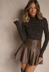 Czarna Bawełniana Bluzka z Golfem Typu Longsleeve w Groszki Neatte. Czarne bluzki damskie Renee, l, bez wzorów, z bawełny, klasyczne, bez kołnierzyka, bez ramiączek. Za 49.99 zł.