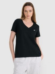 4F T-shirt oversize gładki damski - czarny XL. Czarne t-shirty damskie 4f, xl, bez wzorów, z bawełny, bez kołnierzyka. W wyprzedaży za 39.99 zł.