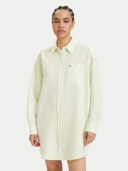 Tommy Jeans Sukienka koszulowa DW0DW22344 Zielony jasny Relaxed Fit. Zielone sukienki damskie Tommy Jeans, xxs, bez wzorów, z jeansu, bez kołnierzyka, bez ramiączek, koszulowe. Za 449.99 zł.