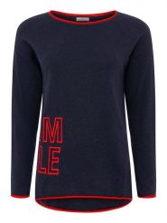Zwillingsherz Sweter "SMILE" w kolorze granatowym rozmiar: L. Niebieskie swetry klasyczne damskie Zwillingsherz, l, z kaszmiru, bez kołnierzyka. Za 184.89 zł.