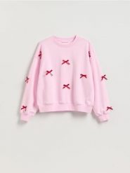 Bluza z kokardkami - różowy. Czerwone bluzy bez kaptura damskie Reserved, l, z bawełny. Za 109.99 zł.