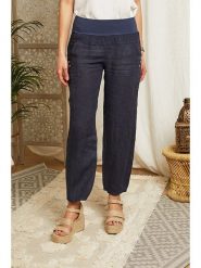 Lin Passion Lniane spodnie w kolorze granatowym rozmiar: 38/40. Niebieskie spodnie materiałowe damskie Lin Passion, bez wzorów, ze lnu, klasyczne, z podwyższonym stanem. Za 113.99 zł.