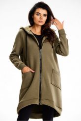 Długa bluza damska z kapturem i kieszeniami khaki. Brązowe bluzy z kapturem damskie Infinite You, l, z bawełny. Za 299.00 zł.