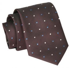 Krawat - ALTIES - Brązowy, Drobne Groszki. Brązowe krawaty i muchy męskie Alties, bez wzorów, z tkaniny, eleganckie. Za 49.00 zł.