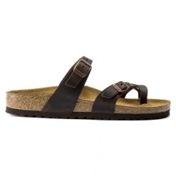 Japonki damskie BIRKENSTOCK MAYARI LEOI. Brązowe klapki damskie Birkenstock, bez wzorów, bez obcasa. Za 449.99 zł.