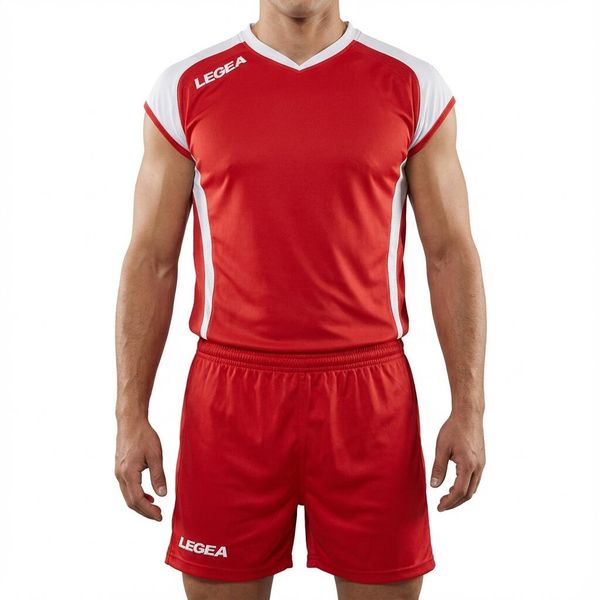 Zestaw treningowy piłkarski PECHINO czerwono-biały. Białe szorty męskie Legea, bez wzorów, z materiału, sportowe. Za 176.00 zł.