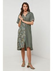 Lin Passion Lniana sukienka w kolorze khaki rozmiar: 36/38. Brązowe sukienki damskie Lin Passion, na co dzień, bez wzorów, ze lnu, klasyczne, bez kołnierzyka, bez ramiączek, midi, proste. Za 170.87 zł.