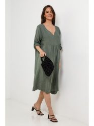 Le Monde du Lin Lniana sukienka w kolorze oliwkowym rozmiar: 40/42. Brązowe sukienki damskie Le Monde du Lin, bez wzorów, ze lnu, bez kołnierzyka, bez ramiączek, midi. Za 173.99 zł.