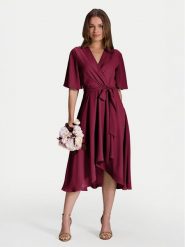 Swing Sukienka koktajlowa 5AI10200 Bordowy Regular Fit. Czerwone sukienki damskie Swing, bez wzorów, z syntetyku, wizytowe, bez kołnierzyka, bez ramiączek. Za 569.99 zł.