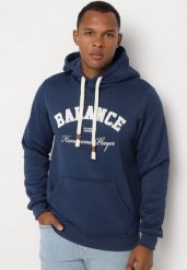 Granatowa Bluza z Bawełną i Kapturem Ozdobiona Napisem Arfesia. Niebieskie bluzy z kapturem męskie Born2be, m, z bawełny. Za 79.99 zł.