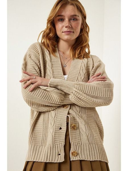 Happiness Istanbul Kardigan w kolorze beżowym rozmiar: onesize. Brązowe kardigany damskie Happiness Istanbul, bez wzorów. Za 91.34 zł.