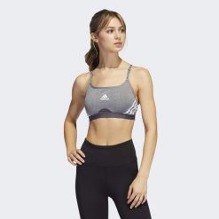 Stanik fitness cardio Adidas Aeroreact Training Light-Support 3-Stripes Bra. Białe biustonosze sportowe damskie Adidas, bez wzorów, z materiału. Za 142.00 zł.
