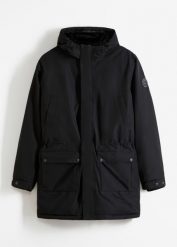 Parka Essential hybrydowa, termiczna, z puchu z recyklingu, spodnia strona pikowana. Czarne parki męskie bonprix, m, bez wzorów, z hardshellu. Za 649.99 zł.
