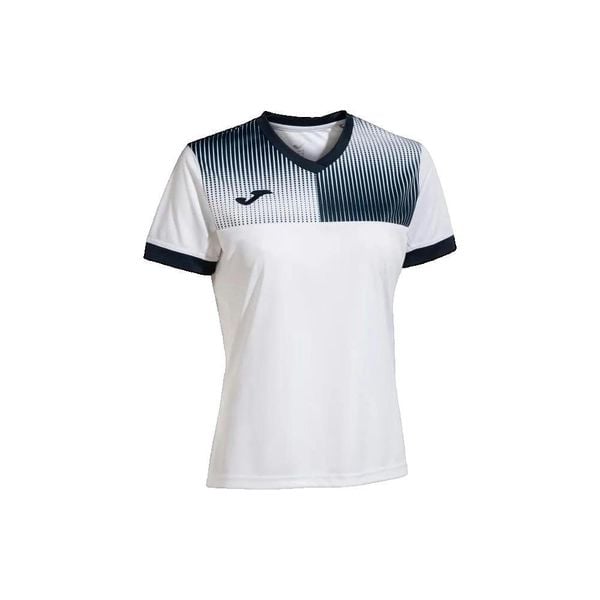 Koszulka damska Joma Eco Supernova biało-granatowa S. Białe bluzki damskie Joma, s, bez wzorów, z poliesteru, sportowe, bez kołnierzyka, bez ramiączek. W wyprzedaży za 161.85 zł.