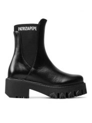 Patrizia Pepe Botki CY9814/L011-K103 Czarny. Czarne botki damskie Patrizia Pepe, ze skóry, bez obcasa, na słupku, bez zapięcia. Za 1,339.00 zł.