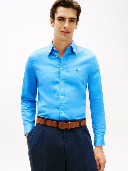 Tommy Hilfiger koszula casual z lnem Mężczyźni Regular Fit len niebieski, XL. Niebieskie koszule męskie Tommy Hilfiger, m, bez wzorów, z bawełny, bez kołnierzyka, bez ramiączek. Za 379.95 zł.