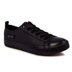 Męskie Niskie Skórzane Trampki Big Star KK174009 Czarne. Czarne trampki i tenisówki męskie bez wzorów, z gumy, bez zapięcia. Za 207.99 zł.