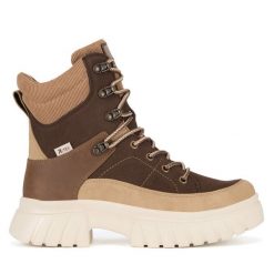 Trzewiki Rieker Revolution Lifestyle. Brązowe botki damskie Rieker Revolution Lifestyle, bez obcasa, na płaskiej podeszwie, bez zapięcia. Za 431.00 zł.