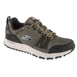 Buty trekkingowe męskie Skechers Escape Plan. Czarne buty trekkingowe męskie Skechers, na jesień, z dzianiny, przed kostkę, bez zapięcia, trekkingowe. Za 349.99 zł.