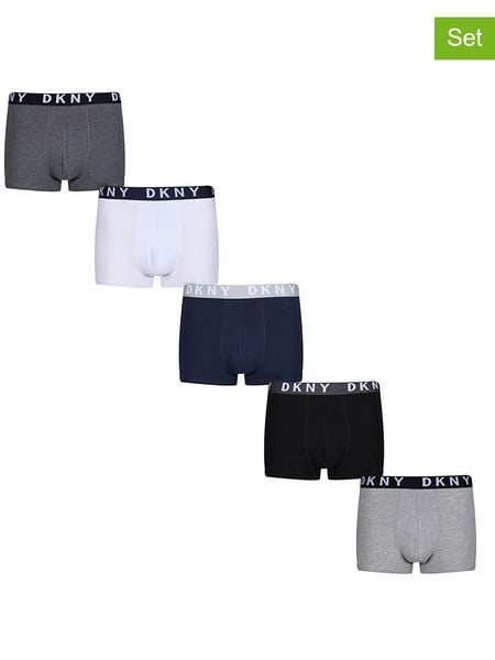 DKNY Bokserki (5 par) w kolorze czarno-szaro-białym rozmiar: L. Białe bokserki męskie DKNY, bez wzorów. Za 122.38 zł.