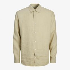 Koszula Jack & Jones Clawrence Len pola żyta. Białe koszule męskie Jack&Jones, bez wzorów, ze lnu, bez kołnierzyka, bez ramiączek. Za 253.76 zł.