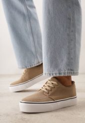 Ciemnobeżowe Klasyczne Tenisówki z Ozdobnym Paskiem przy Podeszwie Ranora. Brązowe trampki i tenisówki damskie Born2be, bez wzorów, z dresówki. Za 49.99 zł.