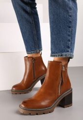 Brązowe Botki na Obcasie z Ozdobnym Zamkiem Błyskawicznym Leriene. Brązowe botki damskie Renee, boho, za kostkę, bez obcasa, na obcasie, bez zapięcia. Za 139.99 zł.