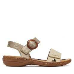 Sandały Rieker. Brązowe sandały damskie Rieker, bez wzorów, bez obcasa, na płaskiej podeszwie. Za 209.99 zł.