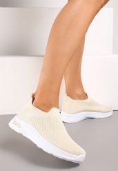 Beżowe Buty Sportowe ze Skarpetkową Cholewką do Kostki Railette. Brązowe obuwie treningowe damskie Renee, na fitness i siłownię. Za 44.99 zł.