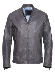 Bugatti Skórzana kurtka w kolorze szarym rozmiar: 56. Szare kurtki męskie Bugatti, bez wzorów, ze skóry, bez kaptura. Za 891.99 zł.