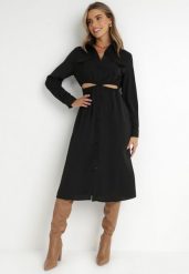 Czarna Sukienka Koszulowa Pildia. Czarne sukienki damskie Born2be, m, bez wzorów, z tkaniny, eleganckie, bez kołnierzyka, bez ramiączek, maxi, koszulowe. Za 149.99 zł.