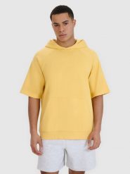 4F Bluza dresowa z krótkim rękawem z kapturem męska - żółta 3XL. Żółte bluzy sportowe męskie 4f, bez wzorów, z bawełny, sportowe, bez kołnierzyka, bez ramiączek. W wyprzedaży za 59.99 zł.