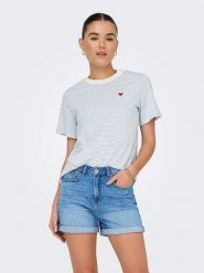 JDY Koszulka w kolorze błękitno-białym rozmiar: XS. Białe t-shirty damskie JDY, xs, bez wzorów, z bawełny, bez kołnierzyka. Za 39.49 zł.
