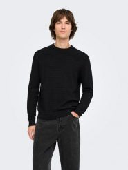 ONLY & SONS Sweter "Storm" w kolorze czarnym rozmiar: S. Czarne swetry męskie Only & Sons, s, bez wzorów, z bawełny, bez kołnierzyka. Za 124.95 zł.