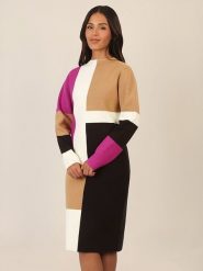 APART Sukienka w kolorze karmelowo-czarno-różowym rozmiar: 38. Brązowe sukienki damskie Apart, na co dzień, bez wzorów, z kaszmiru, bez kołnierzyka, bez ramiączek, midi, proste. Za 226.77 zł.