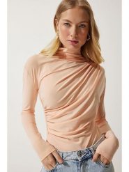 Happiness Istanbul Bluzka w kolorze beżowym rozmiar: 36. Brązowe bluzki damskie Happiness Istanbul, bez wzorów, bez kołnierzyka, bez ramiączek. Za 47.94 zł.