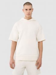 4F Bluza z krótkim rękawem z kapturem męska - biała M. Białe bluzy sportowe męskie 4f, bez wzorów, z bawełny, sportowe, bez kołnierzyka, bez ramiączek. W wyprzedaży za 79.99 zł.