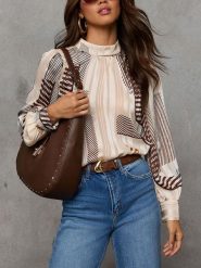 LA Angels Bluzka w kolorze biało-brązowym rozmiar: L. Białe bluzki damskie LA Angels, l, bez wzorów, bez kołnierzyka, bez ramiączek. Za 143.56 zł.