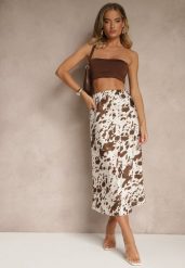 Brązowa Spódnica z Satynowej Tkaniny Zdobiona Krowim Printem Kolorea. Brązowe spódniczki damskie Renee, l, z aplikacjami, z satyny, eleganckie, midi, oversize. Za 74.99 zł.