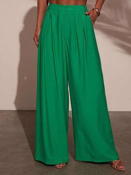 LA Angels Spodnie w kolorze zielonym rozmiar: S. Zielone spodnie materiałowe damskie LA Angels, bez wzorów, z materiału, z podwyższonym stanem. Za 144.24 zł.