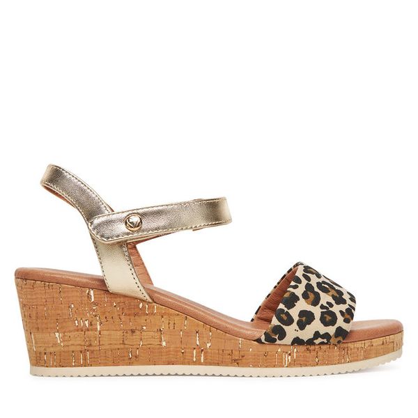 Sandały Marco Tozzi. Brązowe sandały damskie Marco Tozzi, bez wzorów, bez obcasa, na koturnie. Za 299.99 zł.