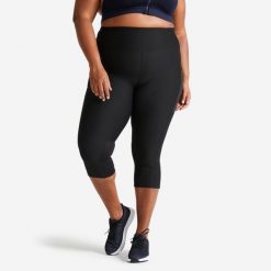 Legginsy fitness damskie Domyos 7/8. Czarne legginsy damskie DOMYOS, l, bez wzorów, z materiału. Za 79.99 zł.