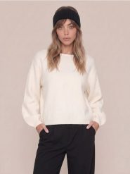 Sweter chunky z szerokimi rękawami - kremowy. Białe swetry klasyczne damskie Sinsay, l, bez kołnierzyka. Za 59.99 zł.