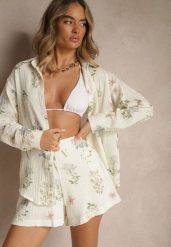 Beżowa Muślinowa Koszula z Bawełny w Kwiaty Nilarea. Brązowe koszule damskie Renee, l, bez wzorów, z bawełny, eleganckie, bez kołnierzyka, bez ramiączek. Za 119.99 zł.